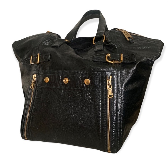 YSL Black Patent Leather Downtown Shoulder Tote Bag - Vintage Luxury - Picture 14 of 16